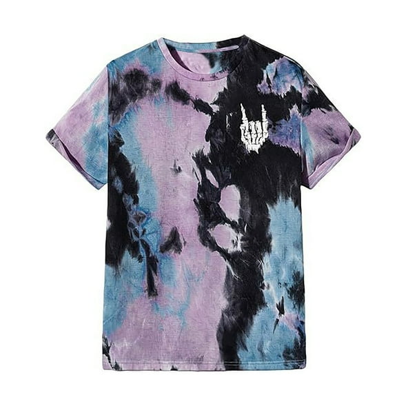 Men's Tie Dye Short Sleeve Round Neck Graphic Casual Tee Shirt Tops for Everyday Wear Light Purple1,6X-Large