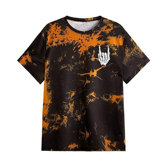 Men's Tie Dye Short Sleeve Round Neck Graphic Casual Tee Shirt Tops for Everyday Wear Orange,Large