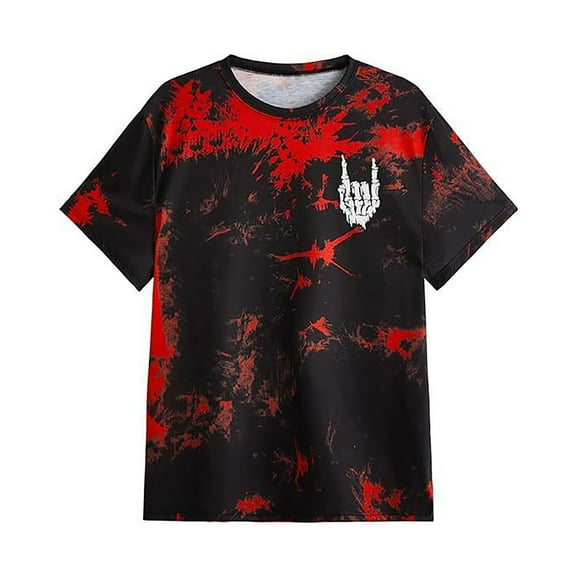 Men's Tie Dye Short Sleeve Round Neck Graphic Casual Tee Shirt Tops for Everyday Wear Red,Large