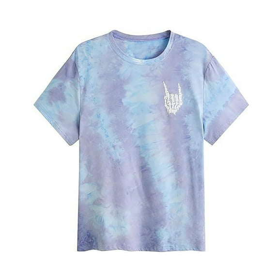 Men's Tie Dye Short Sleeve Round Neck Graphic Casual Tee Shirt Tops for Everyday Wear Sky Blue,Large