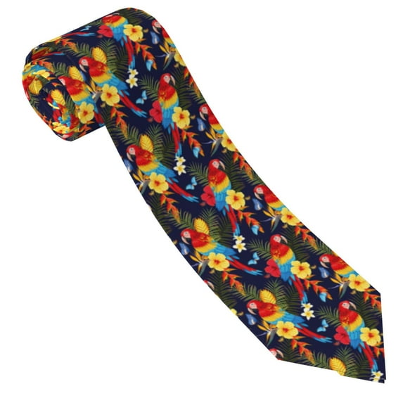 Men's Ties, Colorful Parrot Flower Palm Leaves Satin Ties for Men, Mens Formal Neck Ties for Business Weeding Gift