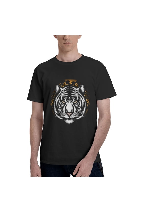 Men's Tiger Head T-Shirt Premium 100% Cotton Short Sleeve T Shirt Tee Crew Neck Casual Tshirt