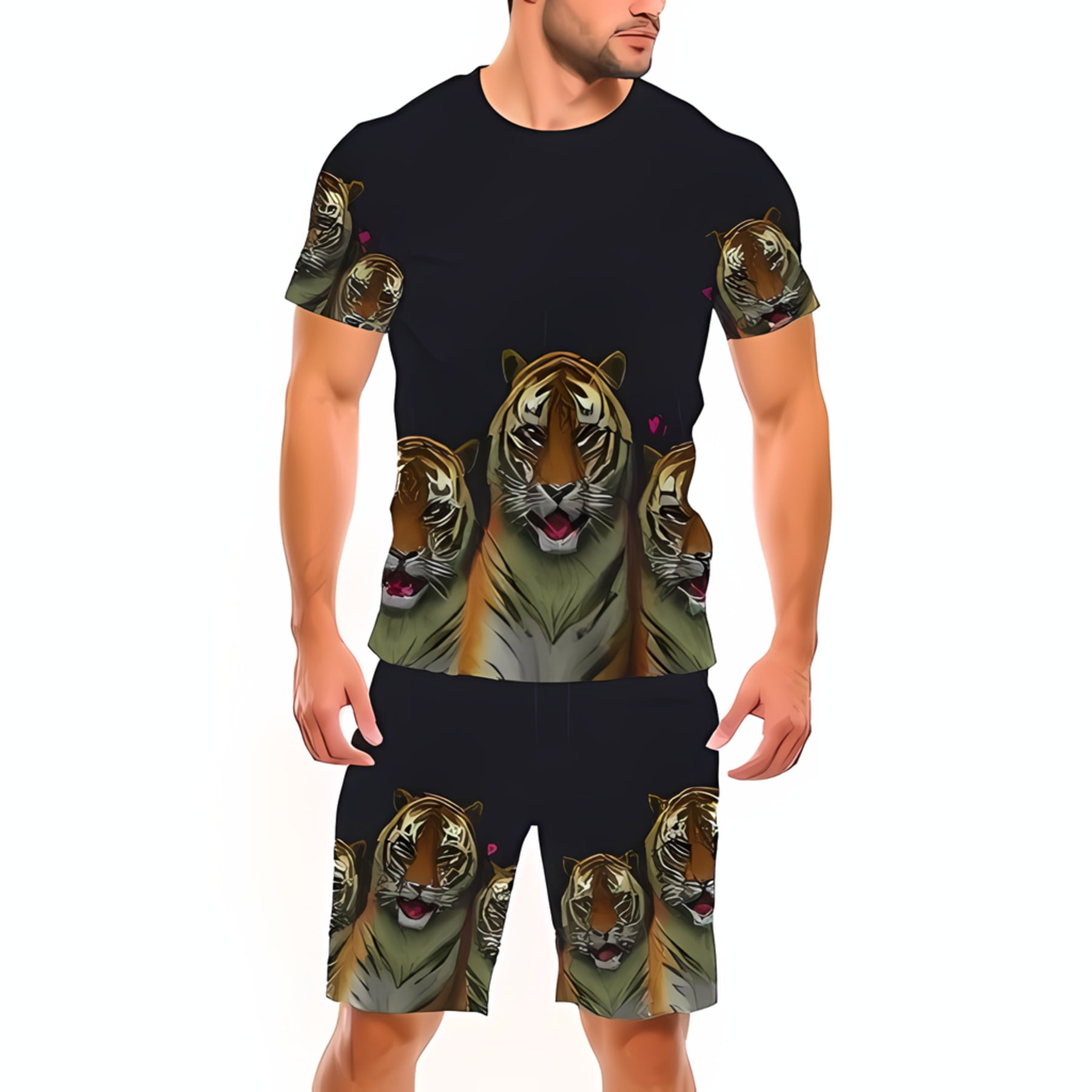 Men's Plus Size Abstract Tiger Print Short Sleeve Button-Up Shirt