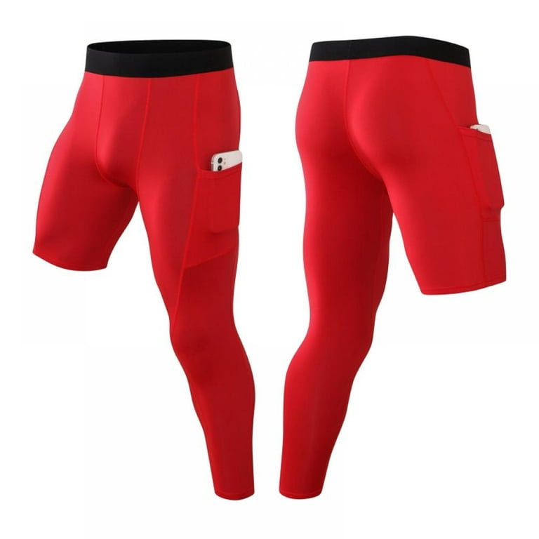 Men's Tight One-Leg Gym Pants With Pocket Long Short Foot Basketball  Training Leggings Quick Drying Seven Point Sweatpants