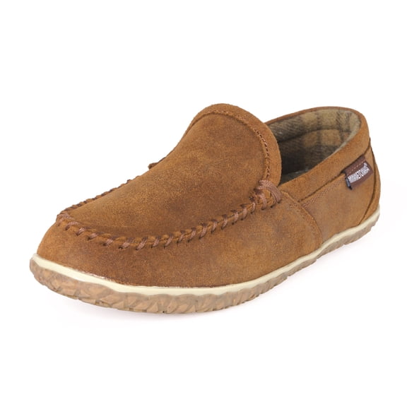 Minnetonka Men's Tilden Moccasin Suede Indoor and Outdoor Slippers, Brown Ruff, Size 11