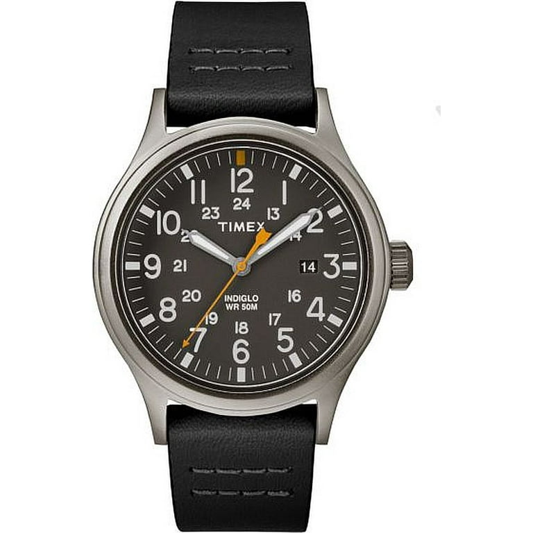 Men s Timex Military Allied Classic Black Leather Strap Watch