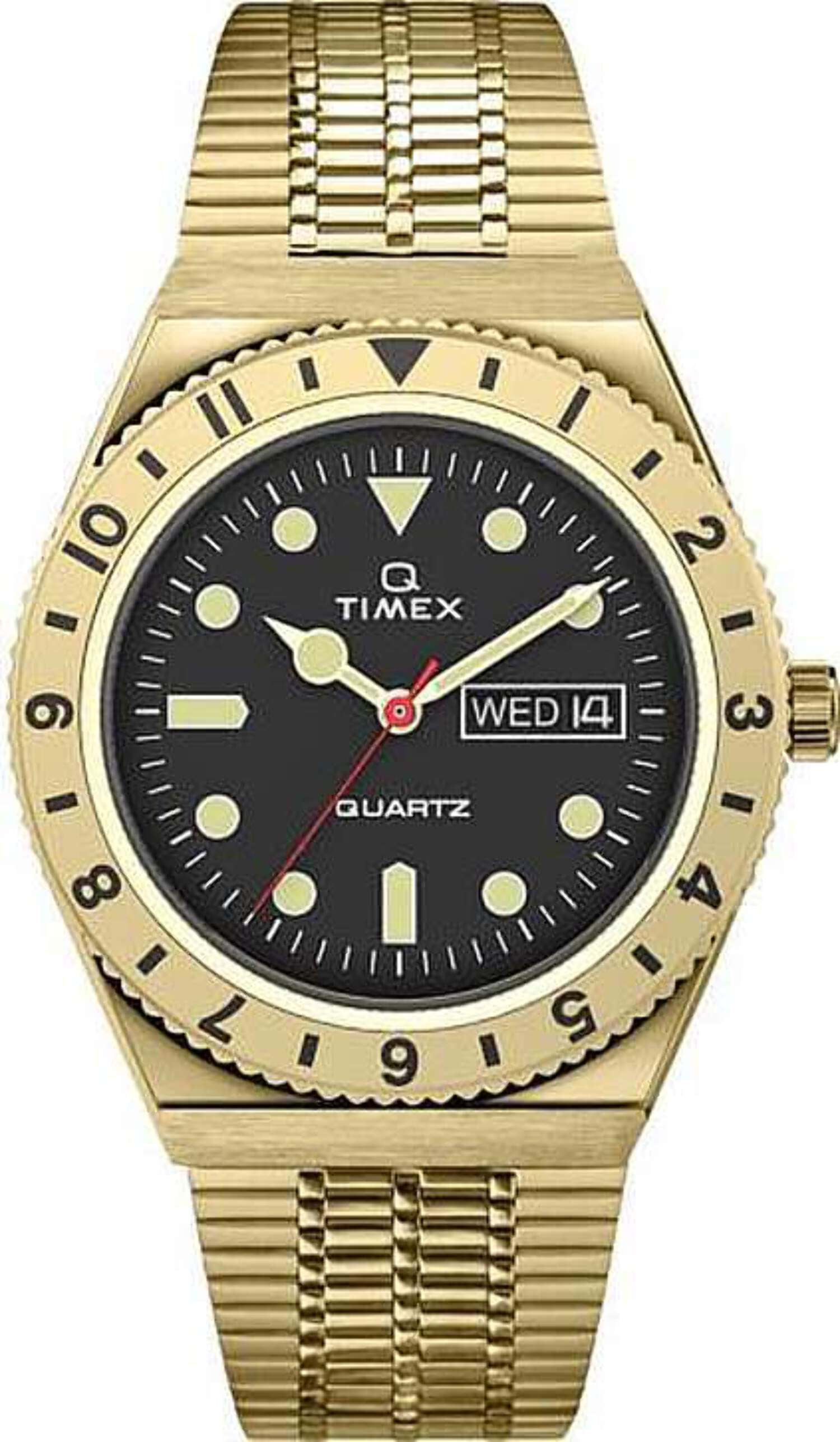 Men's Timex Q Reissue Diver Style Day-Date Gold-Tone Watch