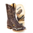 thumbnail image 1 of Men's Tin Haul Al O'Gator PRINT Boots with Don'T Cross A Gator Sole Handcrafted Square Toe Brown, 1 of 3