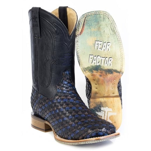 Men's Tin Haul Black 'n Blue Boots With Fear Factor Sole Handmade