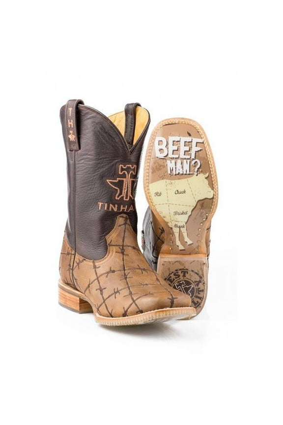 Men's Tin Haul Don't Fence Me in Boots with Butcher Shop Sole Handcrafted Tan