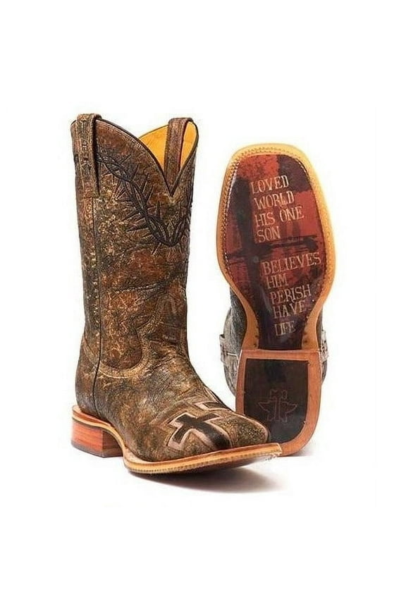 Men's Tin Haul John 3:16 Boots With Bible Verse Sole Handcrafted Brown