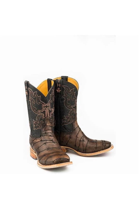 Men's Tin Haul Keep Out Boots With Longhorn Lights Out Sole Handcrafted Brown