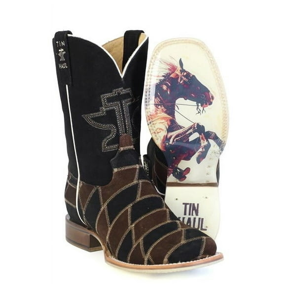 Men's Tin Haul Patch It Up Boots with Back In the Saddle Again Sole Handcrafted Brown