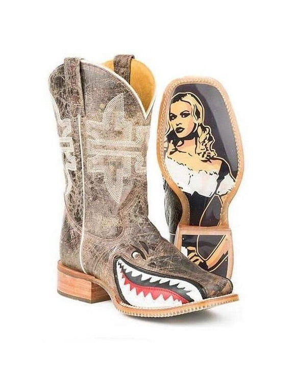 Men's Tin Haul Toastin A Gnarly Shark Boots With Beer Girl Sole Handmade Brown