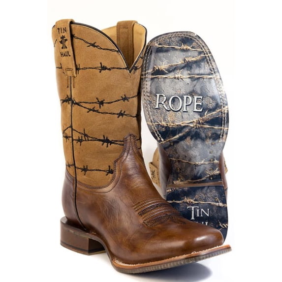Men's Tin Haul Wirelash Boots with Devils Rope Sole Handcrafted Square Toe Brown