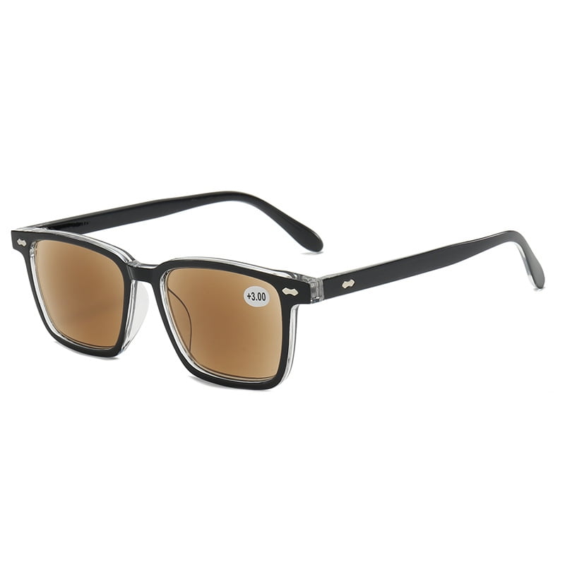 Men's Tinted Brown Reading Glasses Women's Square Classic Black Transparent Readers Sunglasses UV400 +2.50
