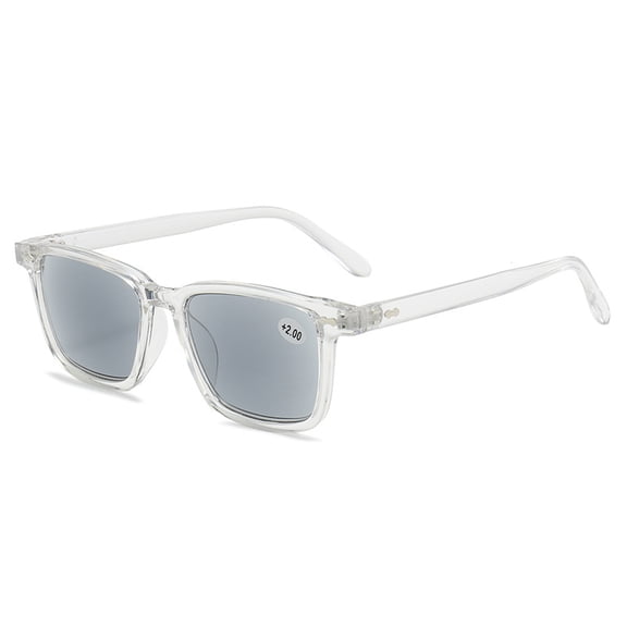 Men's Tinted Grey Reading Glasses Women's Square Classic Transparent Readers Sunglasses UV400 +2.00