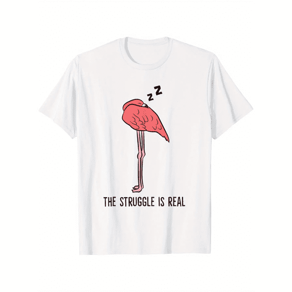 Men's Tired Flamingo T-Shirt - Casual Cotton Crew Neck Outdoor Short Sleeve Tee