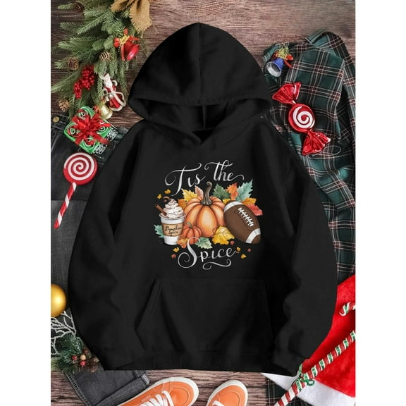 Men's Tis The Season Graphic Hoodie Sweatshirt Top Autumn long-sleeved Fall Season Black S-2XL