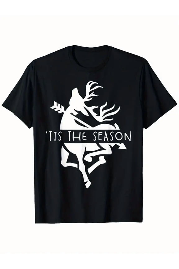 Men's 'Tis The Season Hunting T-Shirt Deer Buck Bowhunter Graphic Tee Black
