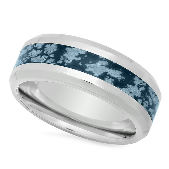 Men's Titanium 8mm Comfort Fit Ring w/Dark Blue/Gray Riverstone Inlay, Size 8.5