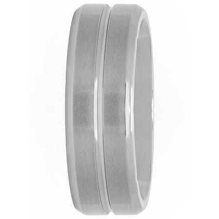 Men’s Titanium 8mm Single Grooved Silver-Tone Wedding Band - Mens Ring