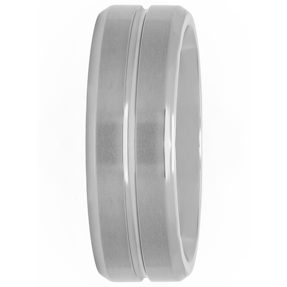 Men’s Titanium 8mm Single Grooved Silver-Tone Wedding Band - Mens Ring