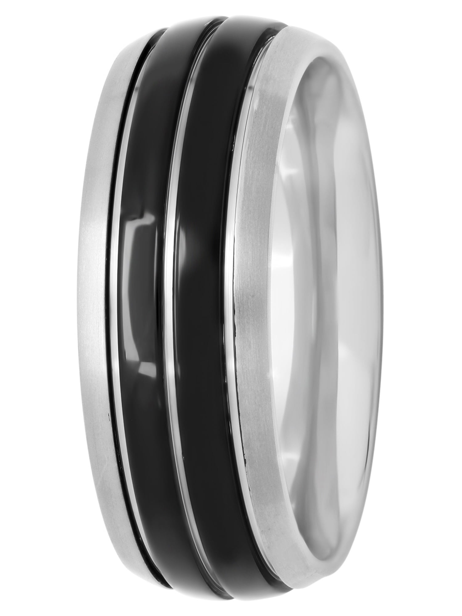 THE STAR CLUB　/ 　TWO BAND MEN　/　35TH Men's Titanium 8mm Two-Tone Black Enamel Triple Grooved Wedding