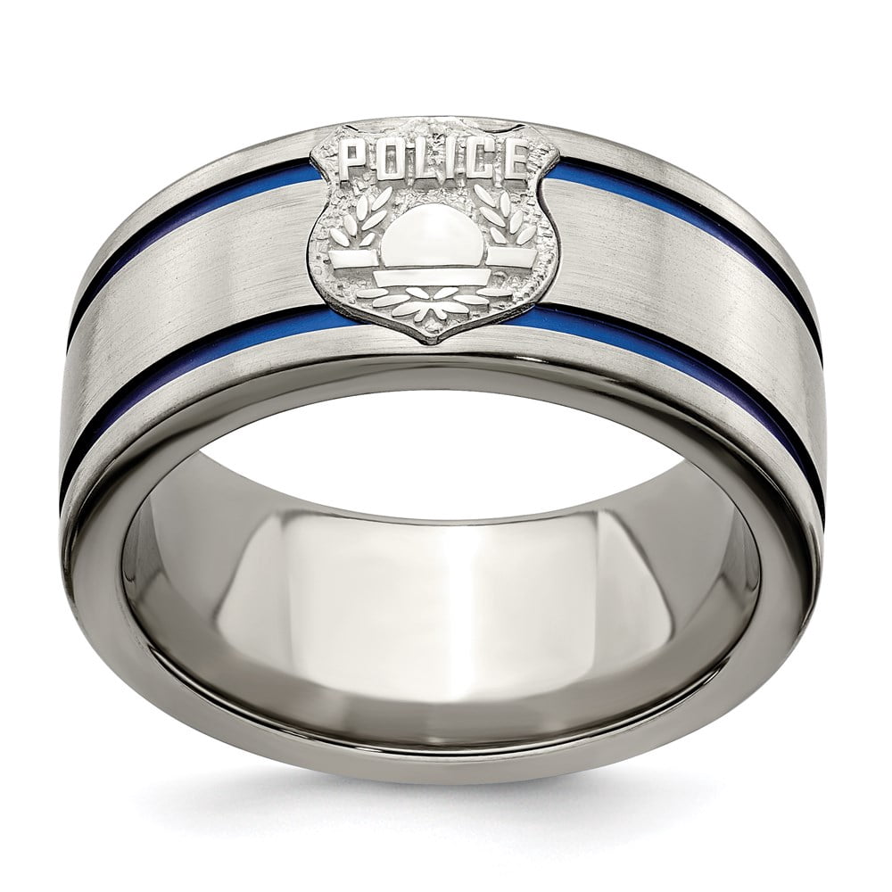 Men's Titanium Blue Anodized with 925 Sterling Silver Police Shield Tag ...