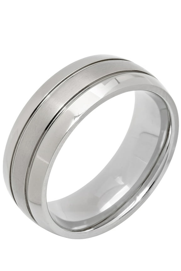 Men's Titanium Grooved Dome Wedding Band - Mens Ring