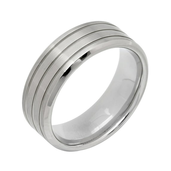 Men's Titanium Multi-Finish Grooved Wedding Band – Mens Ring