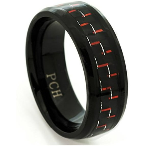 Men's Titanium Ring with Black and Red Carbon Fiber (12)