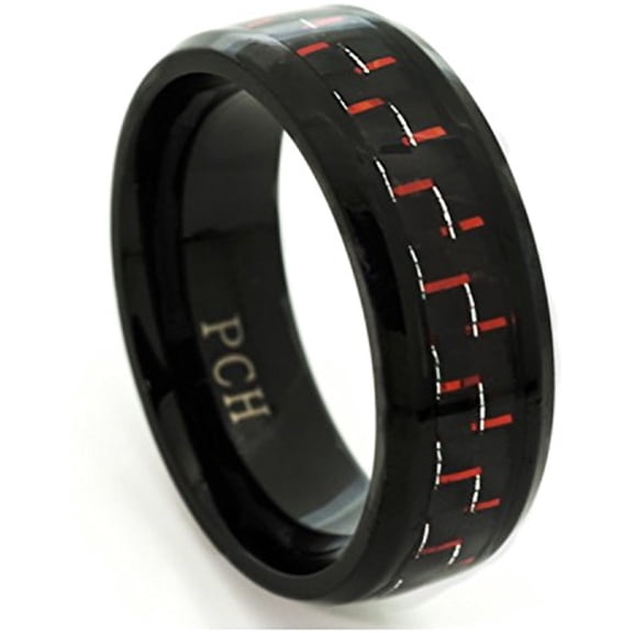 Men's Titanium Ring with Black and Red Carbon Fiber (9)
