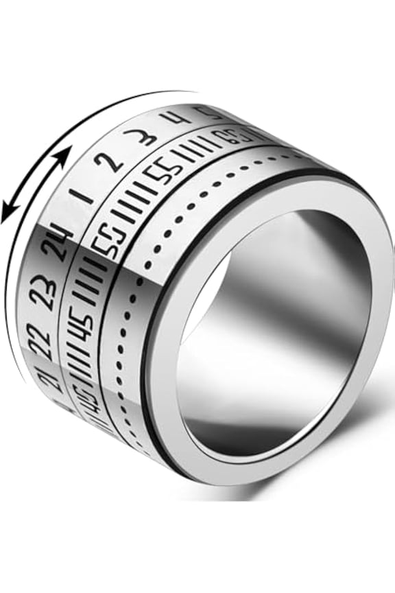 Men's Titanium Steel Anxiety Rings 14mm Width Fidget Rings for Anxiety, Spinner Ring with Lucky Arabic Numbers for Anxiety Relief Size 7-12