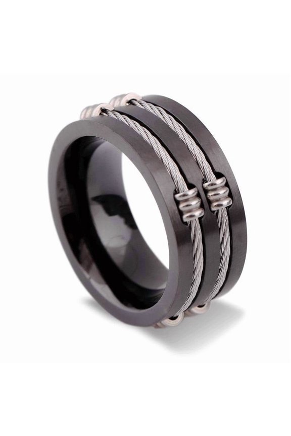 Men's Titanium Steel Ring Cable Rope Design Band Fashion Jewelry Black Ring for Him Mens Ring Gift Idea Tail Ring Unique Ring Design