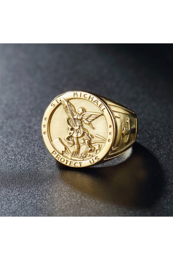 Men's Titanium Steel Ring Holy War Angel Crusader Catholic Religious Ring Durable Band Durable Titanium Jewelry For Men