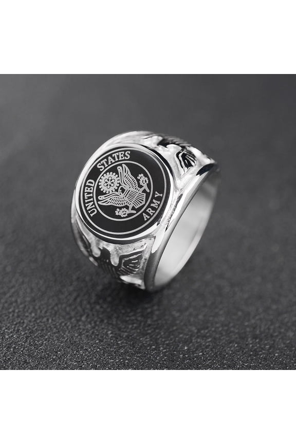 Men's Titanium Steel Ring US Army Badge Soldier Ring Eagle Logo Ring Personality Finger Ring Golden Army Navy Air Force Firefighters Police Officer Marine Corps