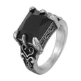 thumbnail image 1 of Men's Titanium Steel Ring with Square Black Onyx Stone Retro Band for Him Steel Blackstone or Steel Purple Stone Options Jewelry Gift, 1 of 8