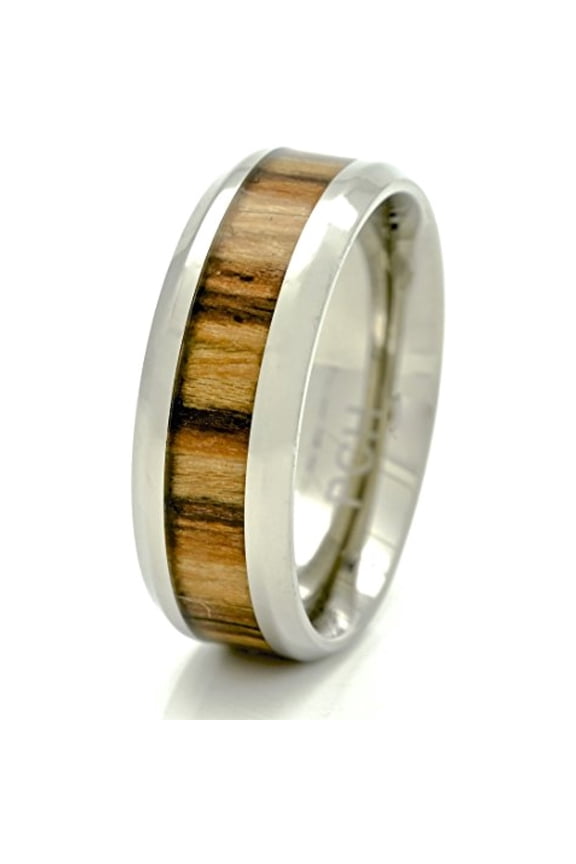 Men's Titanium Wedding Ring Real Wood Inlay African Zebra 8MM Comfort Fit (10)