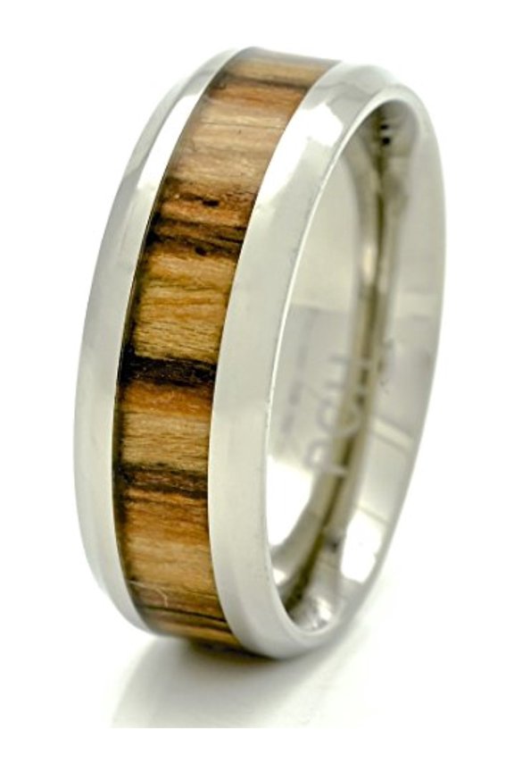 Men's Titanium Wedding Ring Real Wood Inlay African Zebra 8MM Comfort Fit (15)