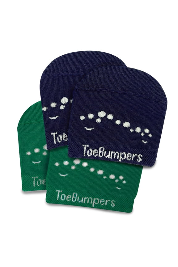 Mens Toe Protection Socks with 2X Toe Cushioning, Lightweight, Breathable, Stay-Put Fit - Large 2-Pairs Blue/Green