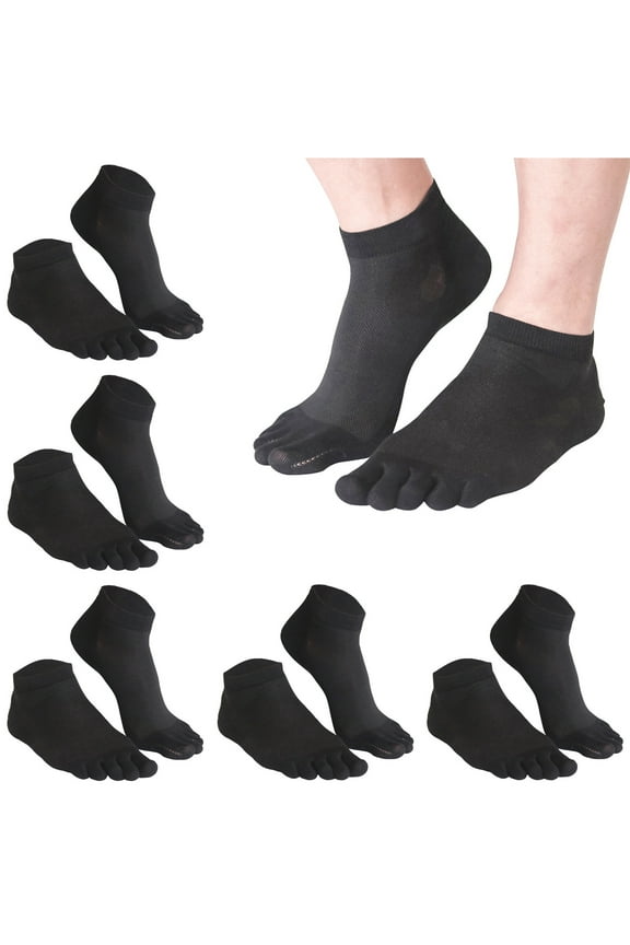 Men's Toe Socks 5 Pairs Cotton Low Cut 5 Finger Breathable Soft Socks for Daily Wear and Sports Black