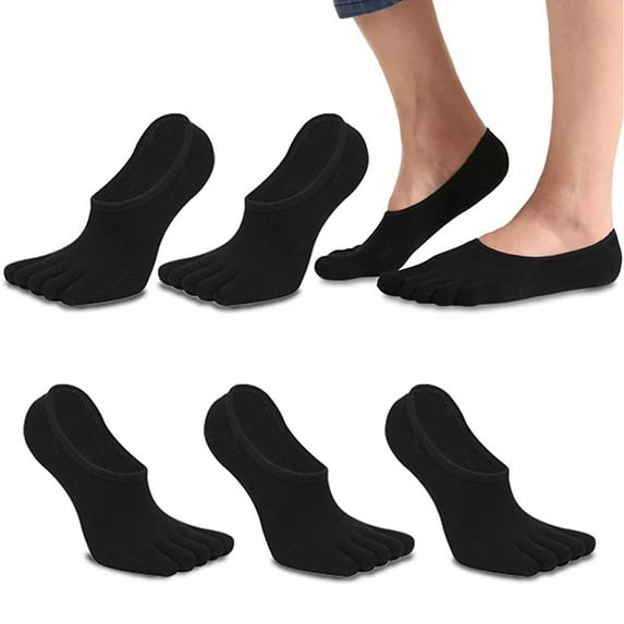 Men's Toe Socks 5 Pairs Cotton Low Cut 5 Finger Breathable Soft Socks for Daily Wear and Sports Black