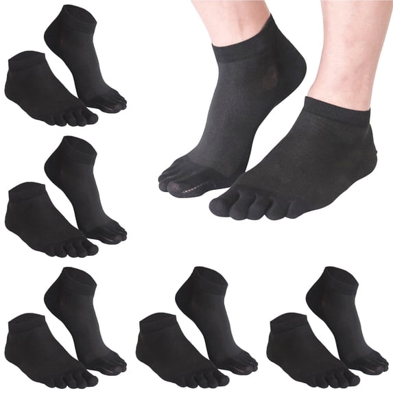 Men's Toe Socks 5 Pairs Cotton Low Cut 5 Finger Breathable Soft Socks for Daily Wear and Sports Black