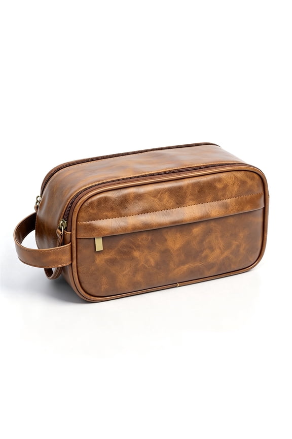 Men's Toiletry Bag, Medium Leather Travel Pouch Bag with Dual Zipper,Travel Essentials Dopp kit, Men's Shaving Grooming Kit,Gifts for Father, Dad, Boyfriend, Grandpa, Shaving Kit