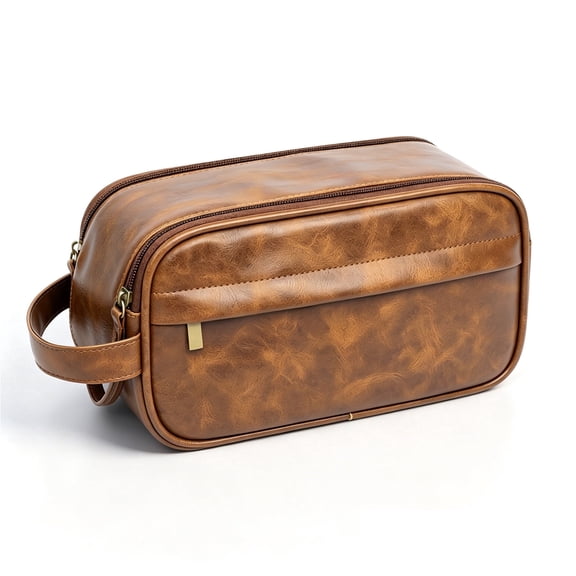 Men's Toiletry Bag, Medium Leather Travel Pouch Bag with Dual Zipper,Travel Essentials Dopp kit, Men's Shaving Grooming Kit,Gifts for Father, Dad, Boyfriend, Grandpa, Shaving Kit