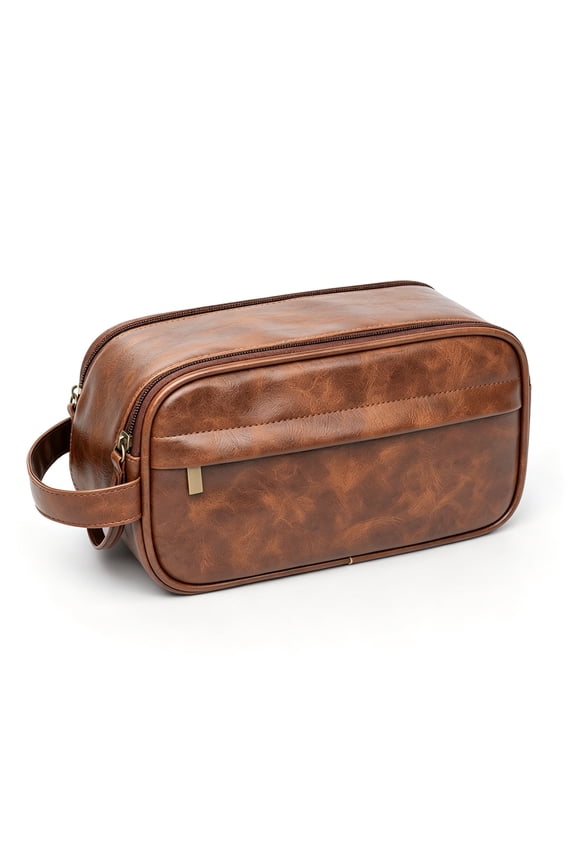 Men's Toiletry Bag, Medium Leather Travel Pouch Bag with Dual Zipper,Travel Essentials Dopp kit, Men's Shaving Grooming Kit,Gifts for Father, Dad, Boyfriend, Grandpa, Shaving Kit