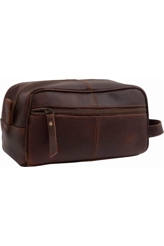 Genuine Buffalo Leather Unisex Toiletry Bag Travel Dopp Kit Grooming And Shaving Kit ~ For Men Women ~ Cosmetic Pouch ~ Bathroom Makeup Case
