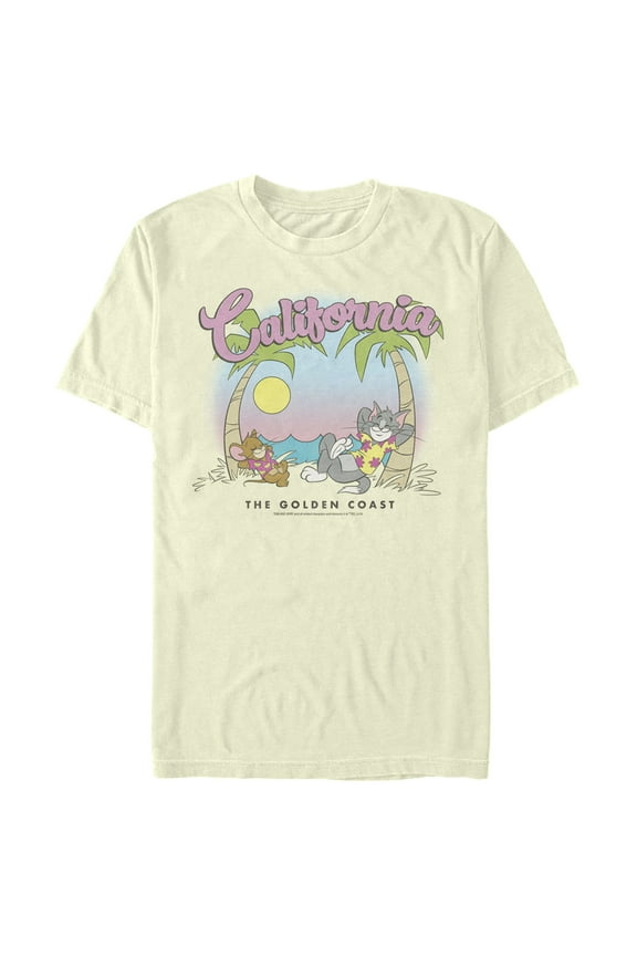 Men's Tom and Jerry California Vacation  Graphic Tee Cream Large