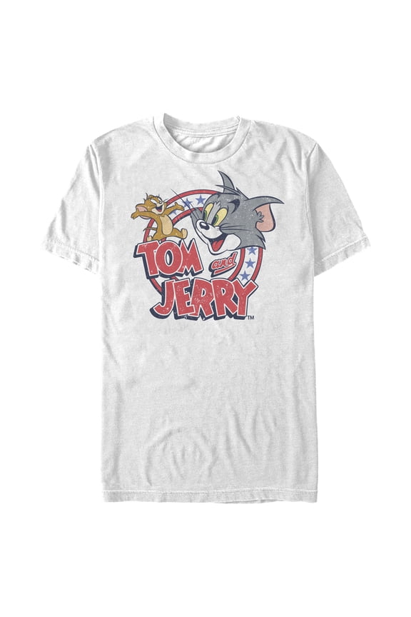 Men's Tom and Jerry Patriotic Stars and Stripes Circle Graphic Tee White Small